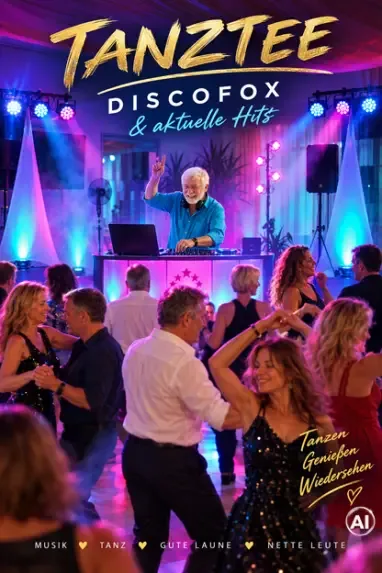 Plakat Tanztee mit Discofox und aktuellen Hits