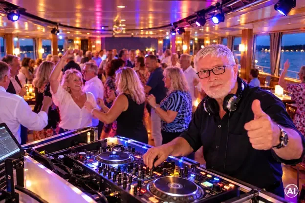 DJ Kalli Jess am Pult vor einer vollen Tanzfläche